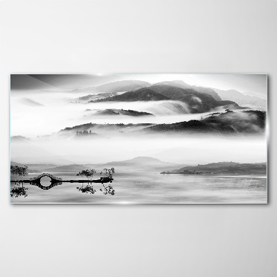 Misty mountain panorama Glass art print