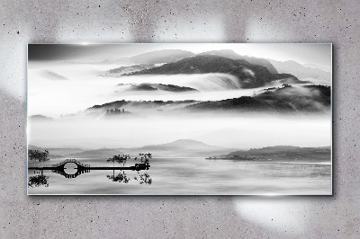Misty mountain panorama Glass art print