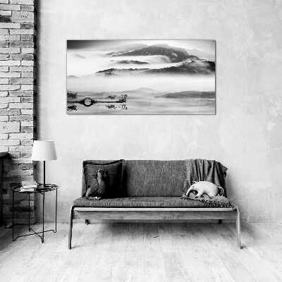 Misty mountain panorama Glass art print
