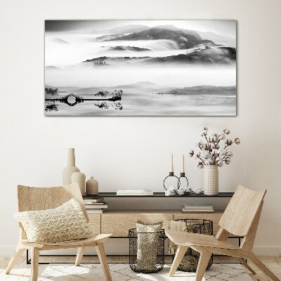 Misty mountain panorama Glass art print