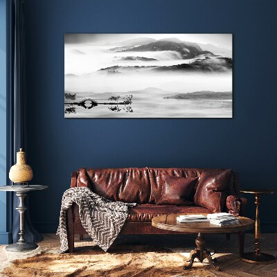 Misty mountain panorama Glass art print
