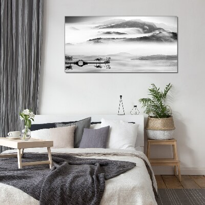 Misty mountain panorama Glass art print