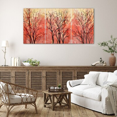 Autumn trees in pastel colors Glass art print