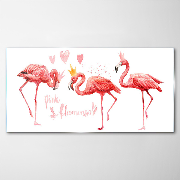 Pink flamingos with crowns Wall art on glass