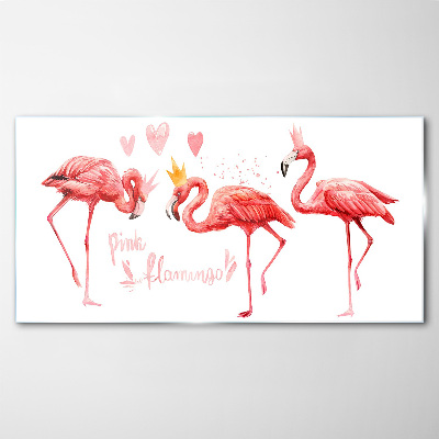 Pink flamingos with crowns Wall art on glass