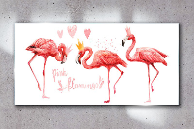 Pink flamingos with crowns Wall art on glass