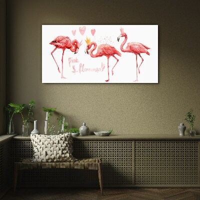 Pink flamingos with crowns Wall art on glass