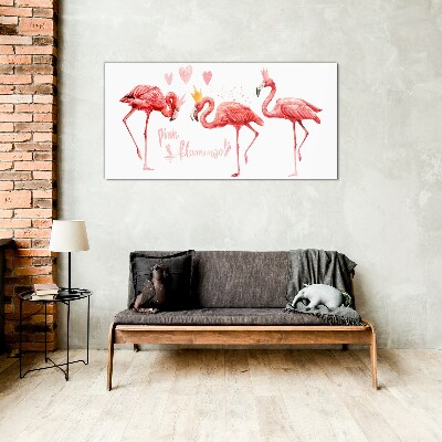 Pink flamingos with crowns Wall art on glass