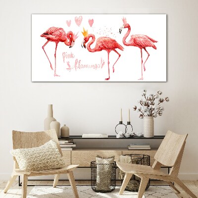 Pink flamingos with crowns Wall art on glass