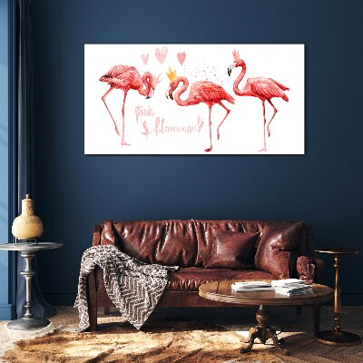 Pink flamingos with crowns Wall art on glass
