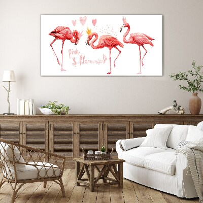 Pink flamingos with crowns Wall art on glass