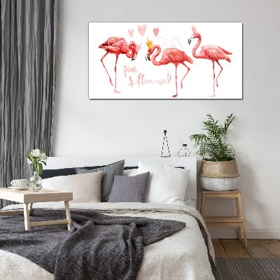 Pink flamingos with crowns Wall art on glass