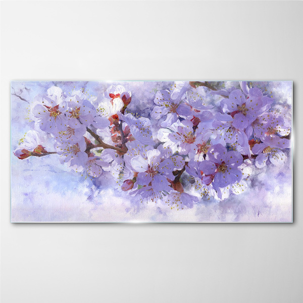 Floral delight in shades of purple Wall art on glass