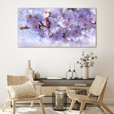 Floral delight in shades of purple Wall art on glass