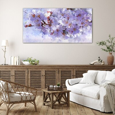 Floral delight in shades of purple Wall art on glass