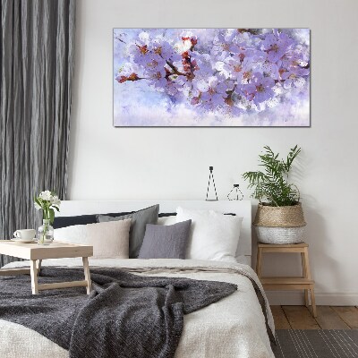 Floral delight in shades of purple Wall art on glass