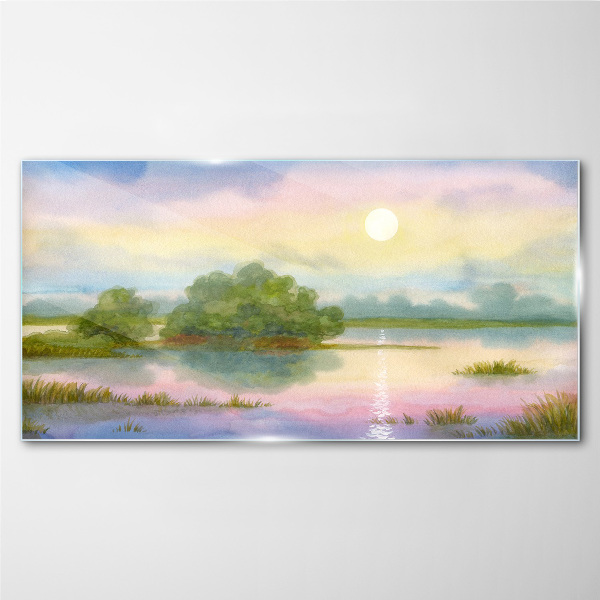 A peaceful landscape by the water Wall art on glass