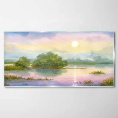 A peaceful landscape by the water Wall art on glass