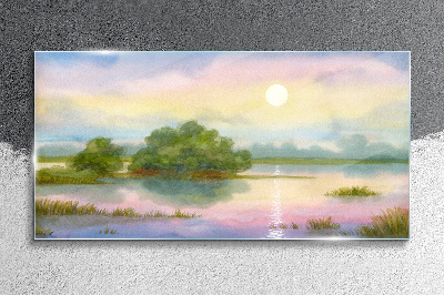 A peaceful landscape by the water Wall art on glass