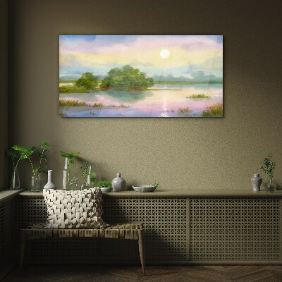 A peaceful landscape by the water Wall art on glass