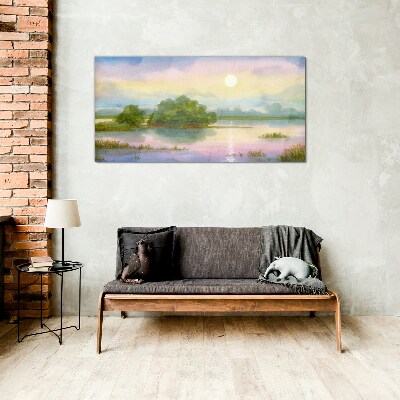 A peaceful landscape by the water Wall art on glass