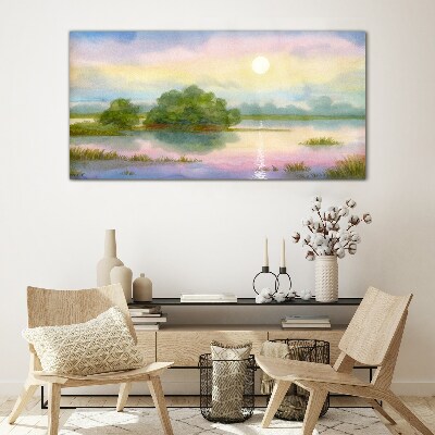 A peaceful landscape by the water Wall art on glass