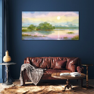 A peaceful landscape by the water Wall art on glass