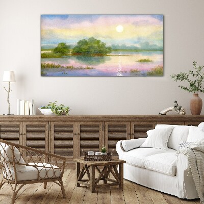 A peaceful landscape by the water Wall art on glass