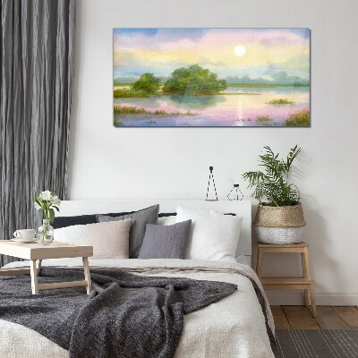 A peaceful landscape by the water Wall art on glass