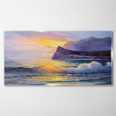 Sunset over the ocean Wall art on glass
