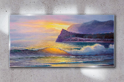 Sunset over the ocean Wall art on glass