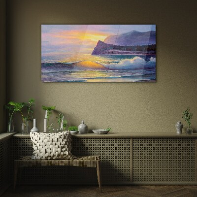 Sunset over the ocean Wall art on glass