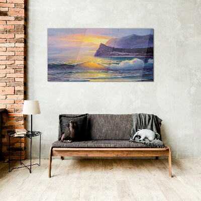 Sunset over the ocean Wall art on glass