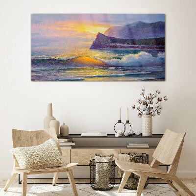 Sunset over the ocean Wall art on glass