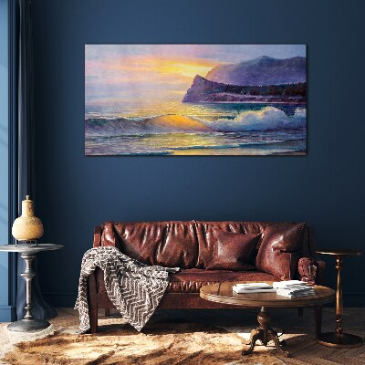 Sunset over the ocean Wall art on glass