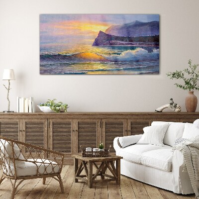 Sunset over the ocean Wall art on glass