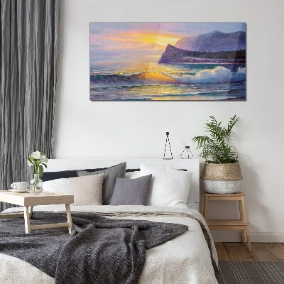 Sunset over the ocean Wall art on glass