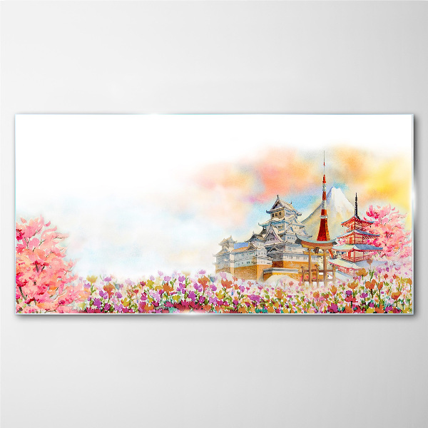 Japanese spring landscape Glass art print