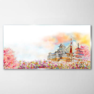 Japanese spring landscape Glass art print
