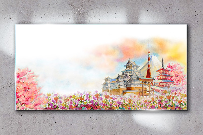 Japanese spring landscape Glass art print