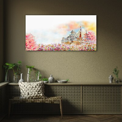 Japanese spring landscape Glass art print