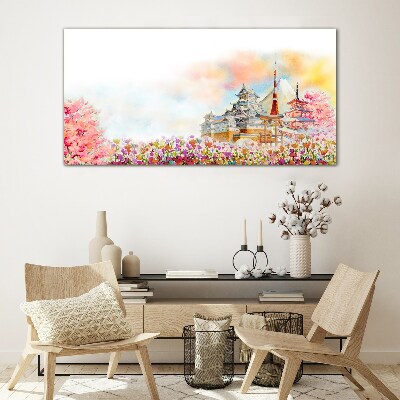 Japanese spring landscape Glass art print