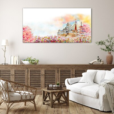 Japanese spring landscape Glass art print