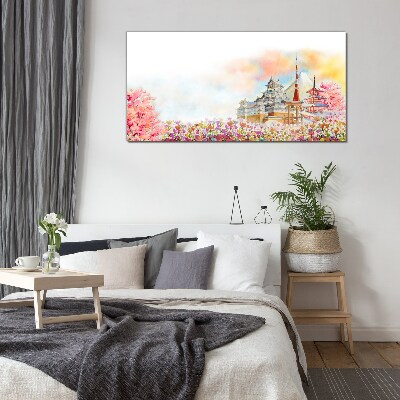 Japanese spring landscape Glass art print