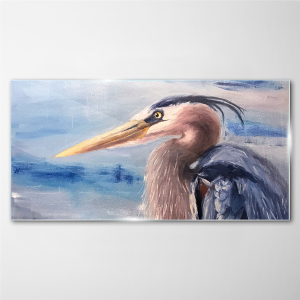 Portrait of a heron by the water Wall art on glass