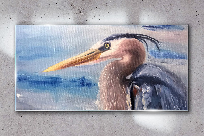 Portrait of a heron by the water Wall art on glass