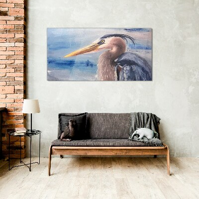 Portrait of a heron by the water Wall art on glass