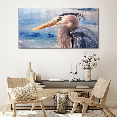 Portrait of a heron by the water Wall art on glass