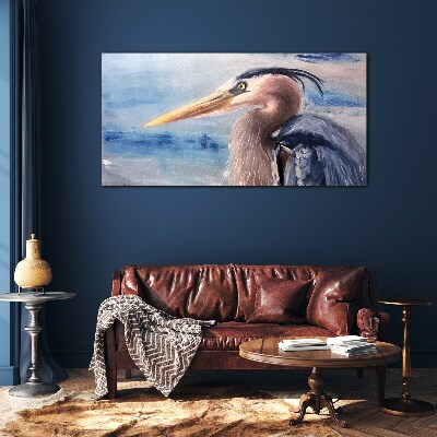 Portrait of a heron by the water Wall art on glass