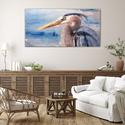 Portrait of a heron by the water Wall art on glass